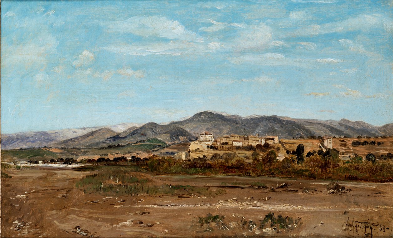 Aldeia de Lauris, em Vaucluse nas margens do rio Durance, 1868 de Paul Guigou