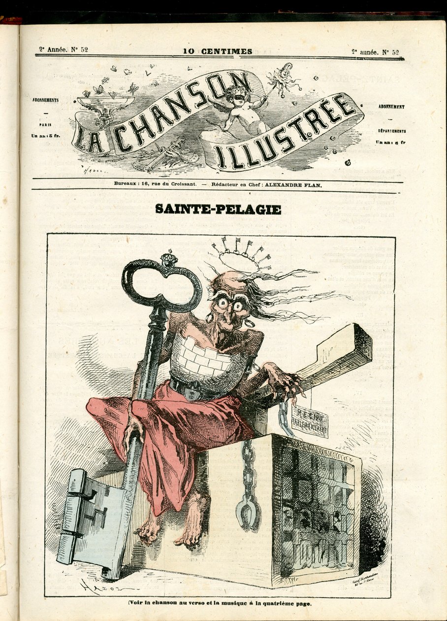 Ilustração La Chanson (revista), número 52, Satirical in Colors: Sainte Pelagie - Republicana, Prisões, Sainte Pelagie - Ilustração de Hadol (1835-1875) de Paul Hadol