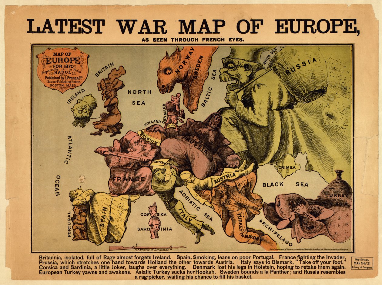 Último mapa de guerra da Europa: como pode ser visto através dos olhos franceses de Paul Hadol