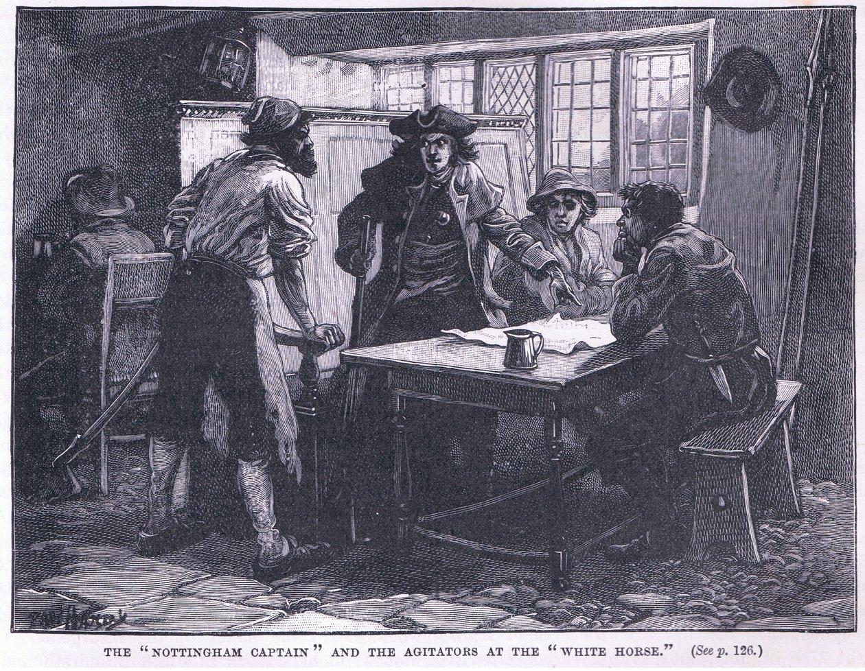 O capitão de Nottingham e os agitadores no cavalo branco AD 1817 de Paul Hardy