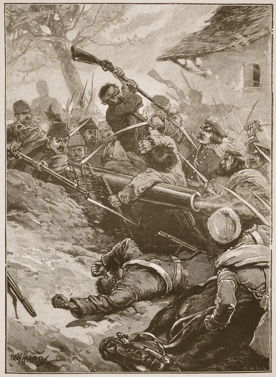 "Seguiu-se então uma corrida precipitada", ilustração de "Batalhas do século XIX", de Archibald Forbes, GA Henty e Major Arthur Griffiths. de Paul Hardy