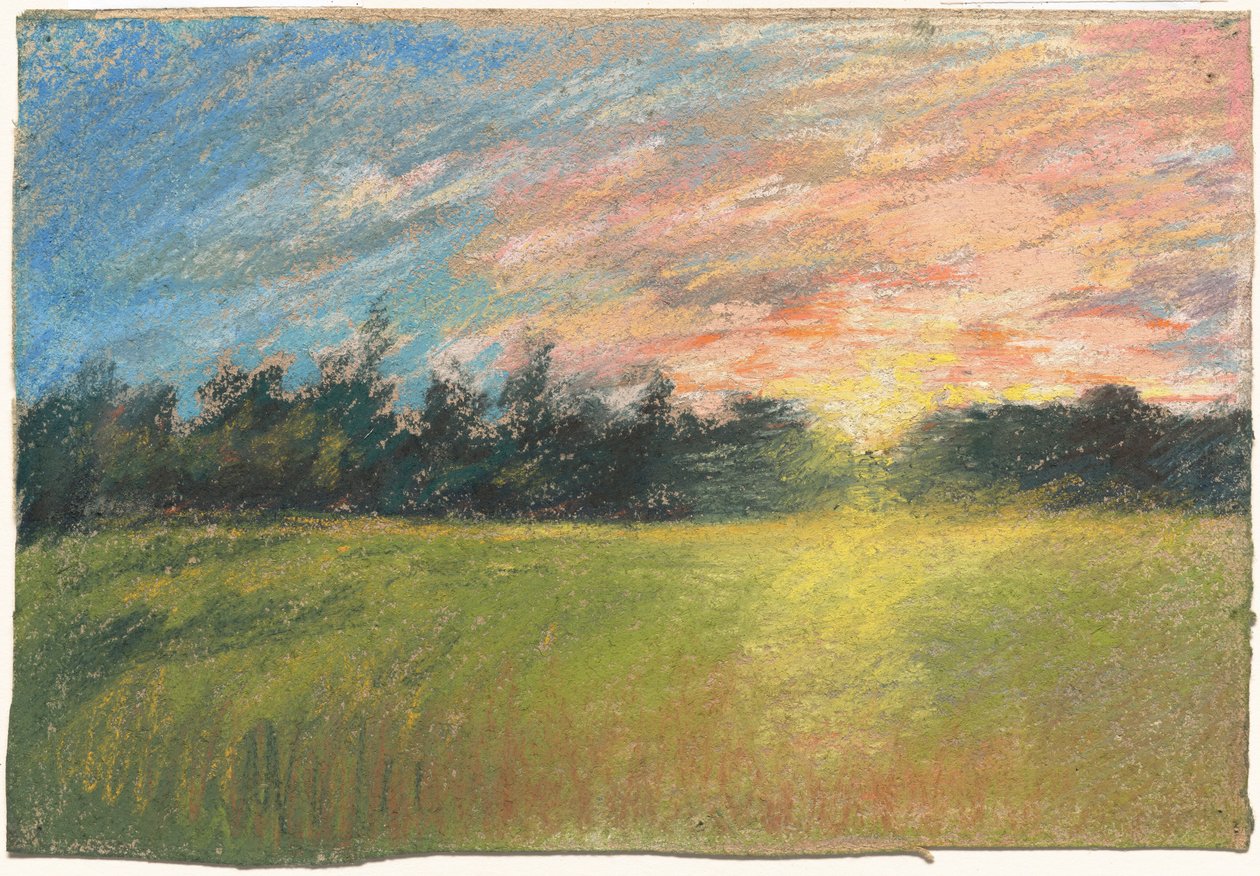 Um prado ao pôr do sol de Paul Huet