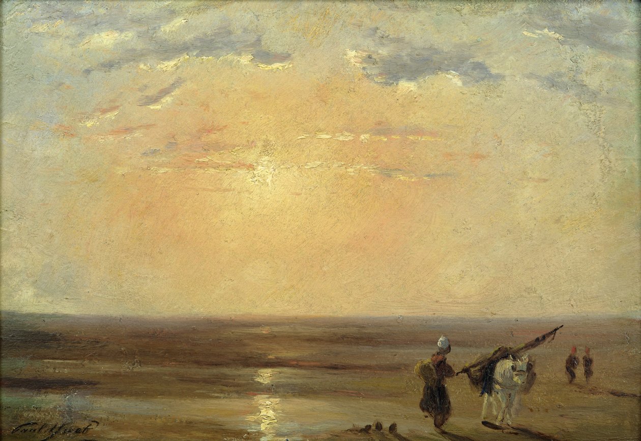 A praia de Trouville com sol poente de Paul Huet