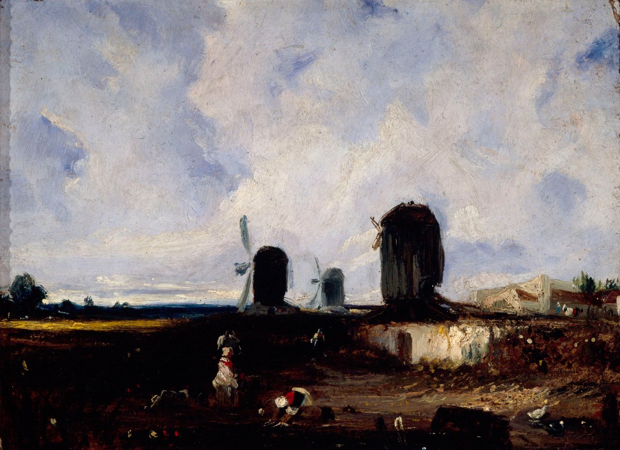 Moinhos de vento nas planícies de Montrouge, c.1820 (óleo sobre tela) de Paul Huet
