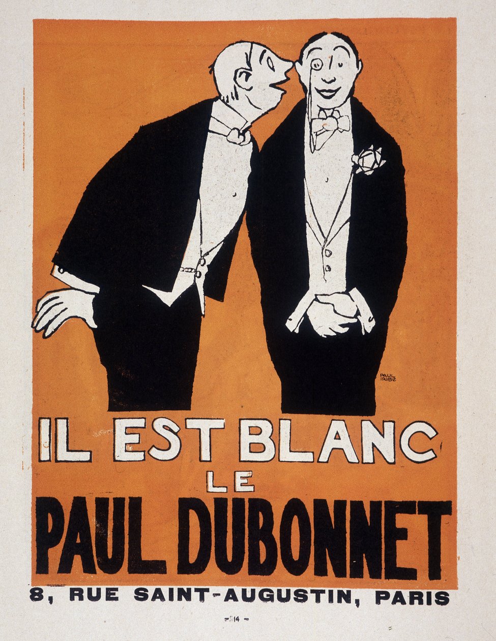 Publicidade para álcoois Paul Dubonnet por Paul Iribe (1883-1935) (dois homens em vestido de noite), "Le Temoin", 28/12/1907. de Paul Iribe