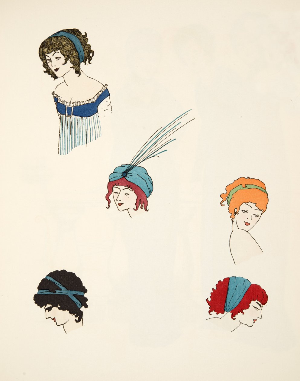 Desenhos para headresses, do bar The Dresses of Paul Poiret. 1908 (estêncil) de Paul Iribe