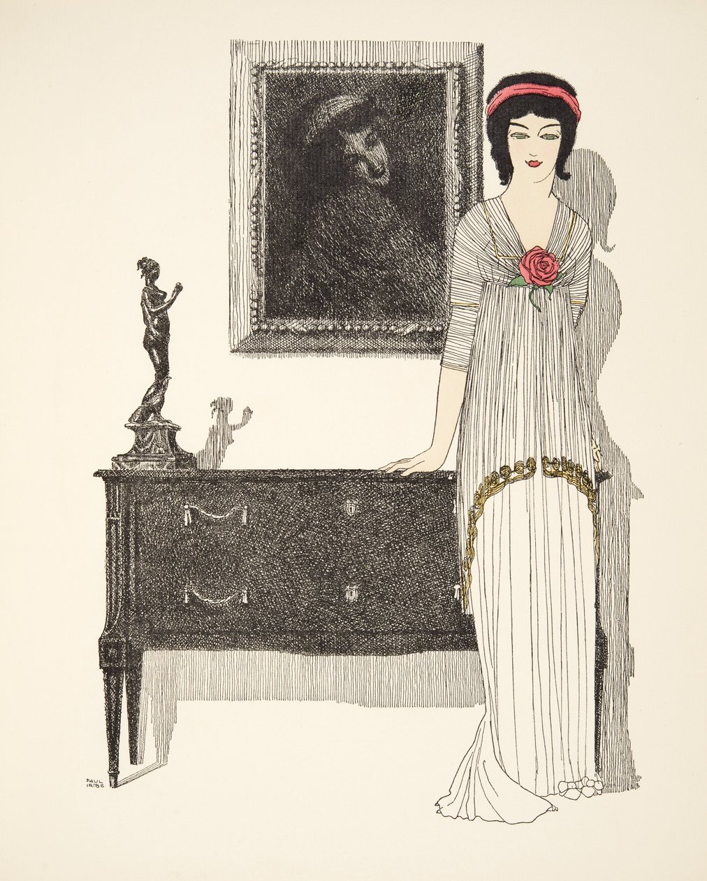 Vestido de noite, do pub The Dresses of Paul Poiret. 1908 (estêncil) de Paul Iribe