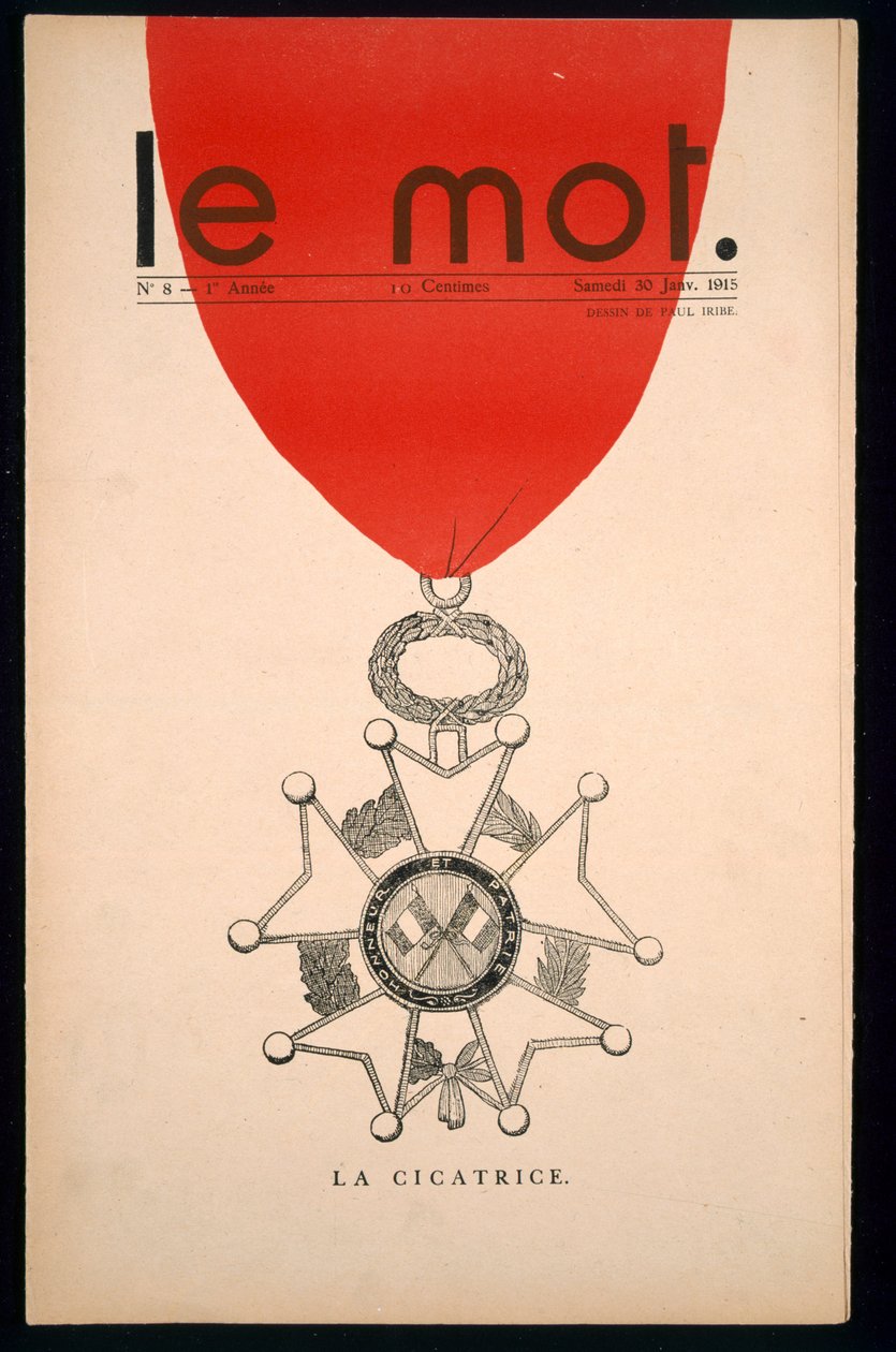 La cicatrice, capa de &39;Le Mot&39;, sábado 30 de janeiro de 1915 de Paul Iribe