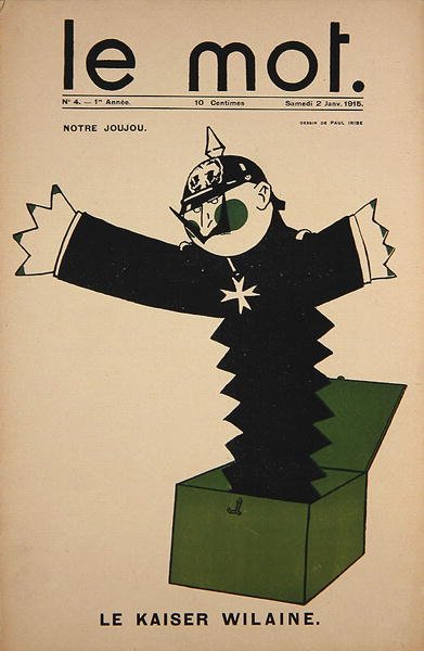 Notre Joujou, Le Kaiser Wilaine, capa do Le Mot, 2 de Janeiro de 1915 (cor litho) de Paul Iribe