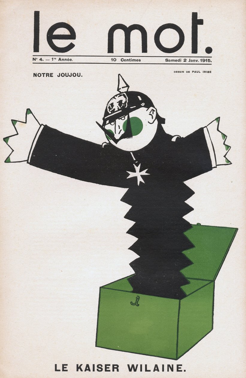 Uma de "A palavra" que representa o kaiser William II num brinquedo do diabo numa caixa - Desenho de Paul Iribe (1883-1935) 1915 de Paul Iribe