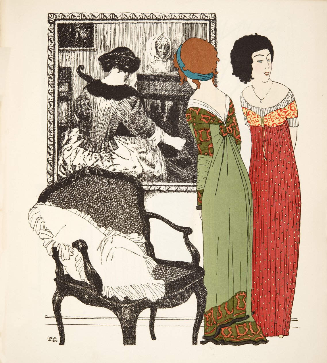 Dois vestidos de linha império do pub The Dresses of Paul Poiret. 1908 (estêncil) de Paul Iribe