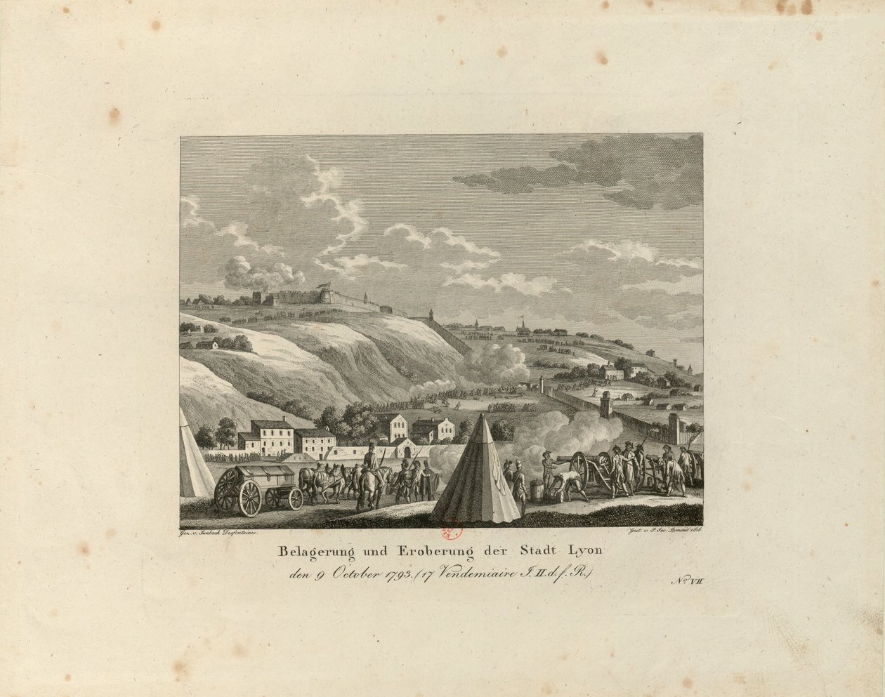 Cerco e tomada da cidade de Lyon: 9 de outubro de 1793, 1816-1818. de Paul Jacob Laminit