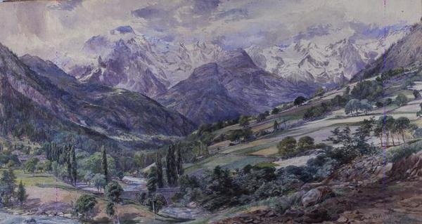 Uma Vista Alpina (aguarela) de Paul Jacob Naftel
