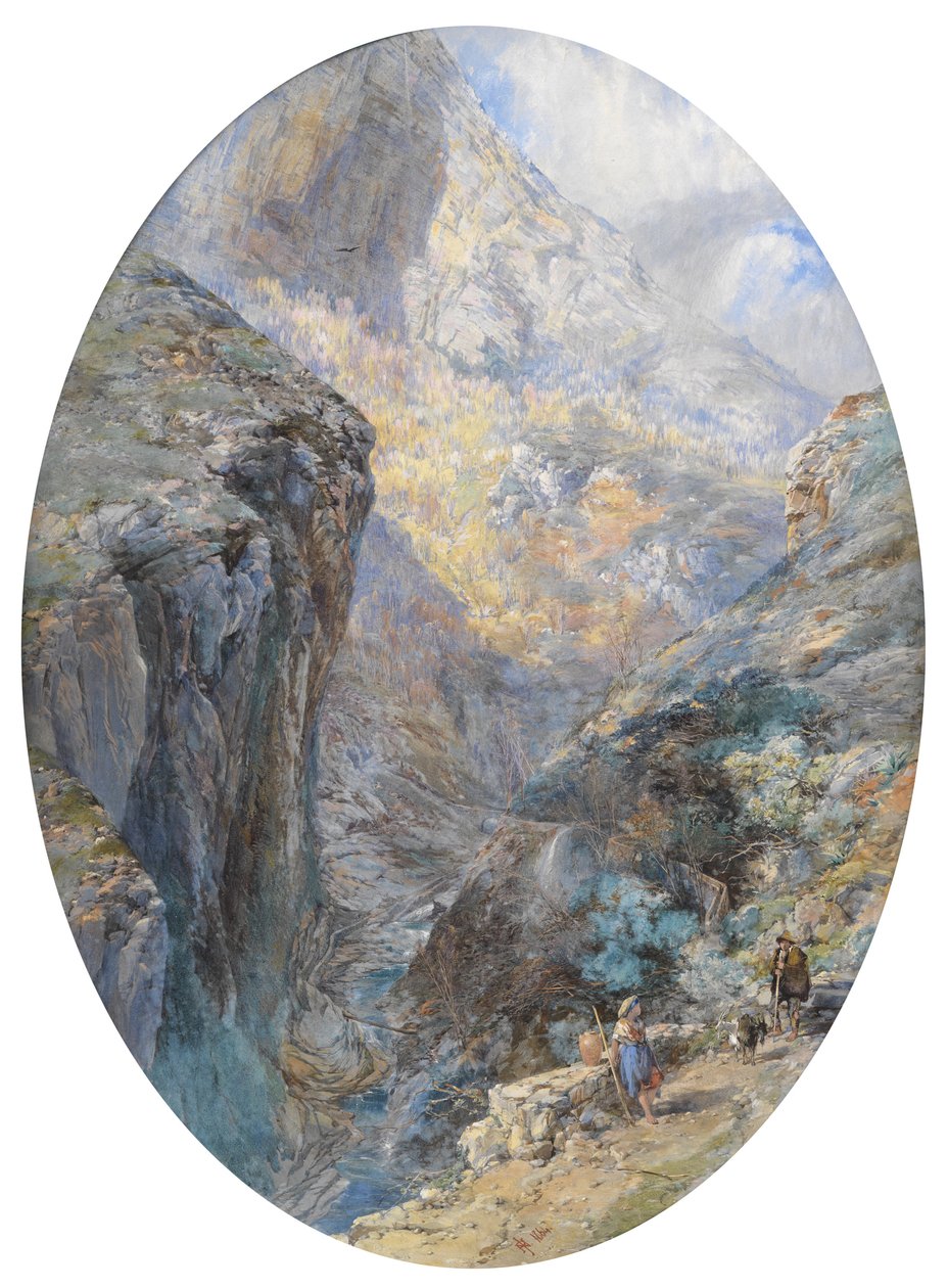 Perto de Amalfi, O Vale dos Moinhos, 1864 (wc aumentado com bodycolour) de Paul Jacob Naftel