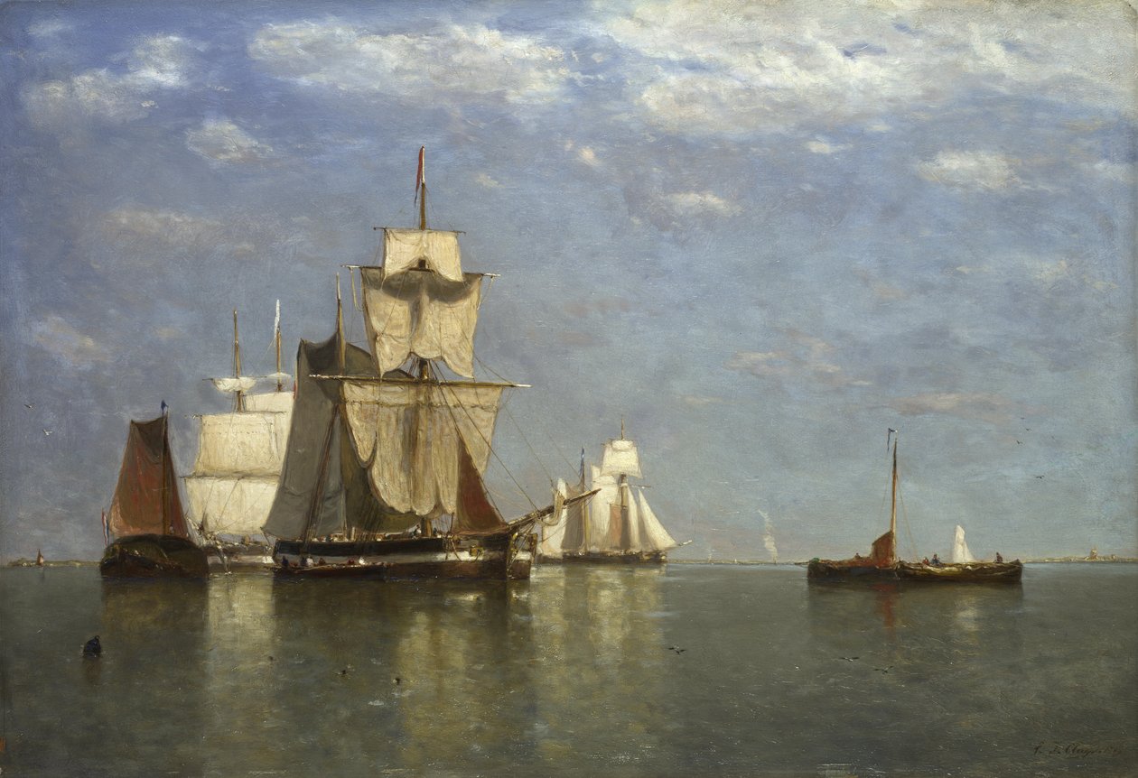 Navios na Flushing, 1869 de Paul Jean Clays