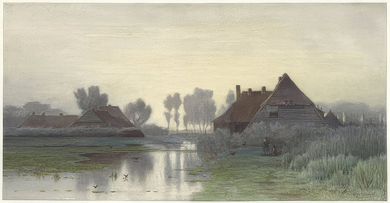 Casas de fazenda na névoa da manhã. 1838-1903 de Paul Joseph Constantin Gabriel