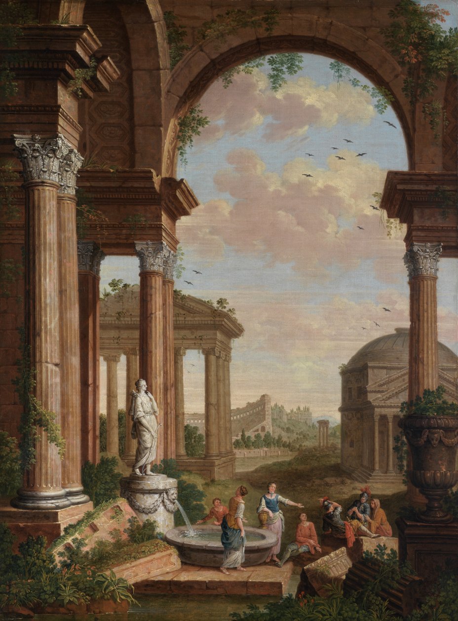 Paisagem com ruínas romanas (óleo sobre tela) de Paul Joseph de Cock