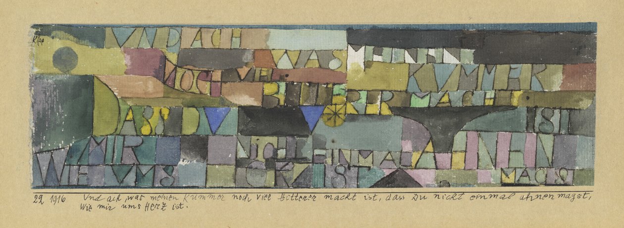 Ah, como a minha dor é ainda mais exacerbada quando você nem se digna a suspeitar das emoções do meu coração de Paul Klee