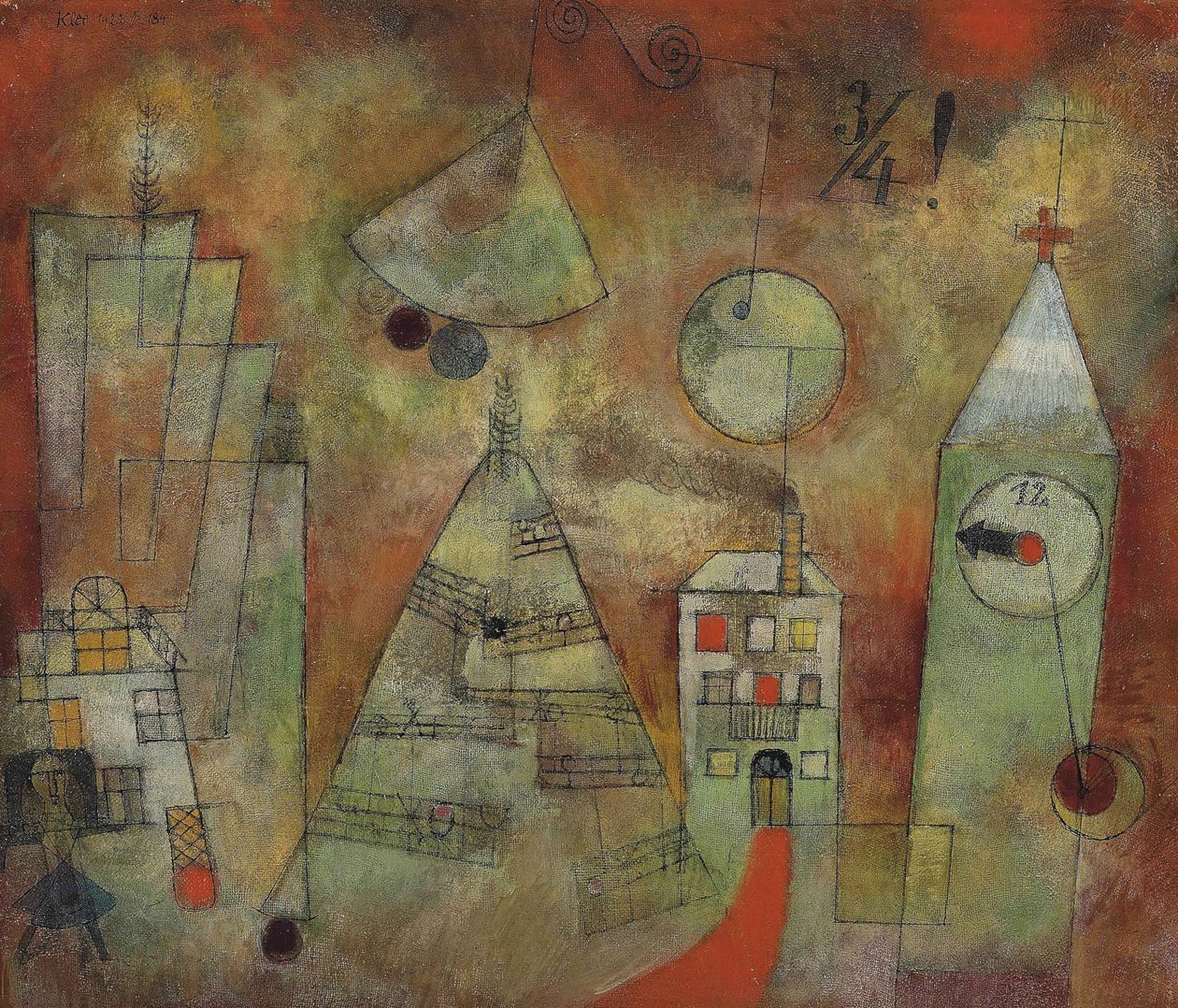 Hora fatídica no quarto às doze horas Hora do destino às três e quatorze e doze, 1922. de Paul Klee