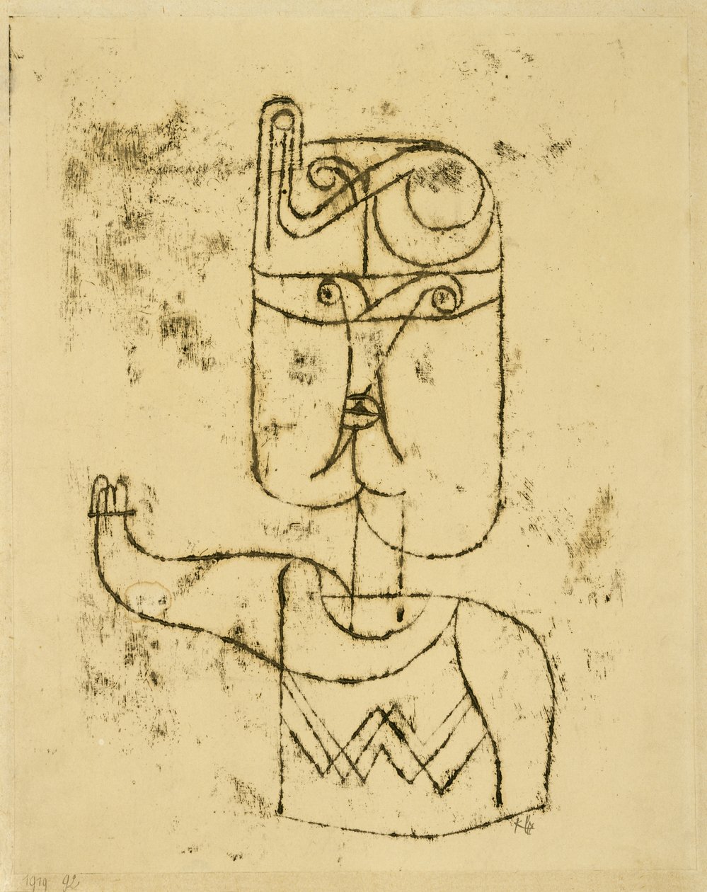 Mathematisches Bildnis. 1919 (desenho de transferência de óleo sobre papel, montado sobre cartão) de Paul Klee