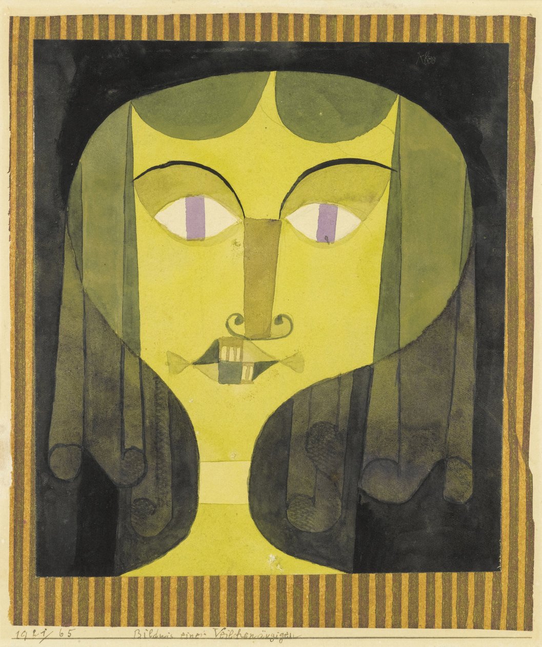 "Retrato de uma mulher de olhos violeta" Watercolour de Paul Klee (1879-1940) - 1921 - Tamanho 22,1x19 cm Colecção Privada de Paul Klee
