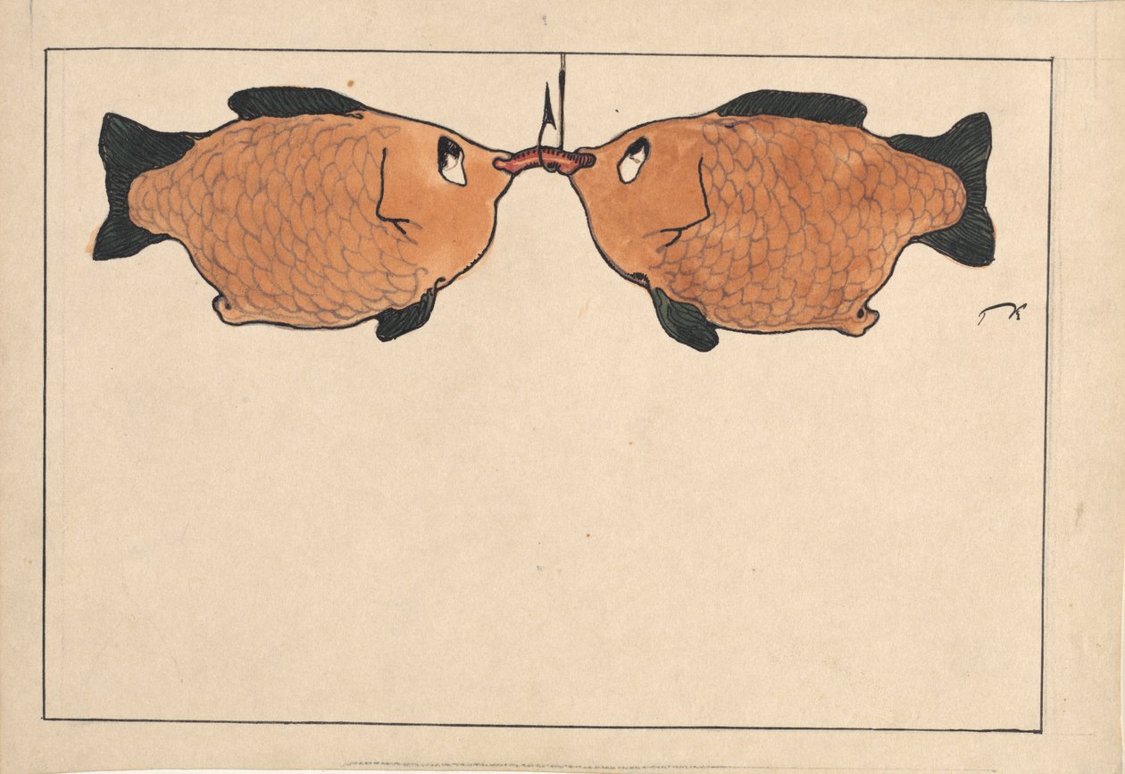 Sem título Dois peixes, um anzol, um verme, 1901. de Paul Klee