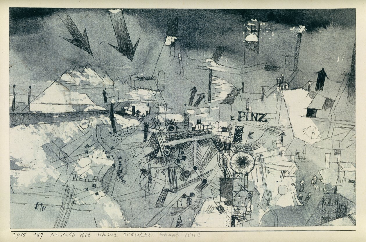 Vista da cidade de Pintz, gravemente ameaçada de Paul Klee