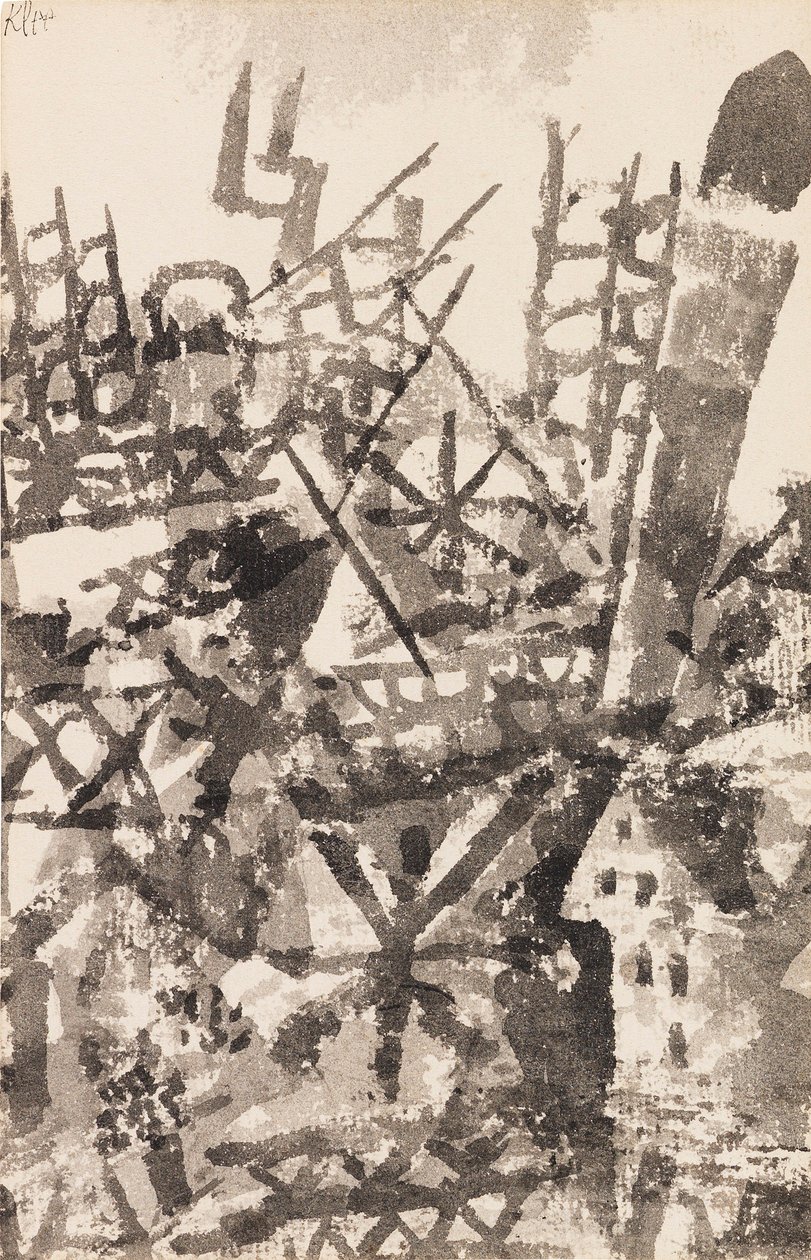 Guerra caminhando sobre uma localidade, 1914. de Paul Klee