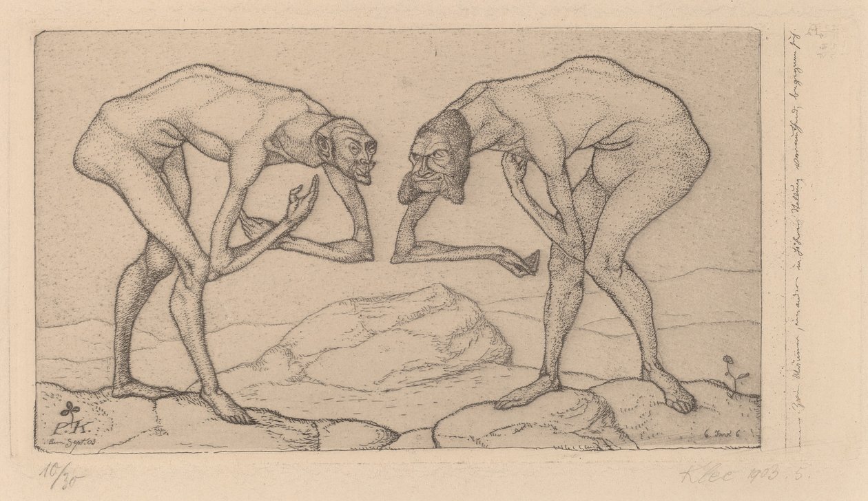 Dois homens, acreditando um no outro estar em uma posição mais alta, encontram-se (Dois homens se encontram, cada um acreditando que o outro é de posição mais alta) de Paul Klee