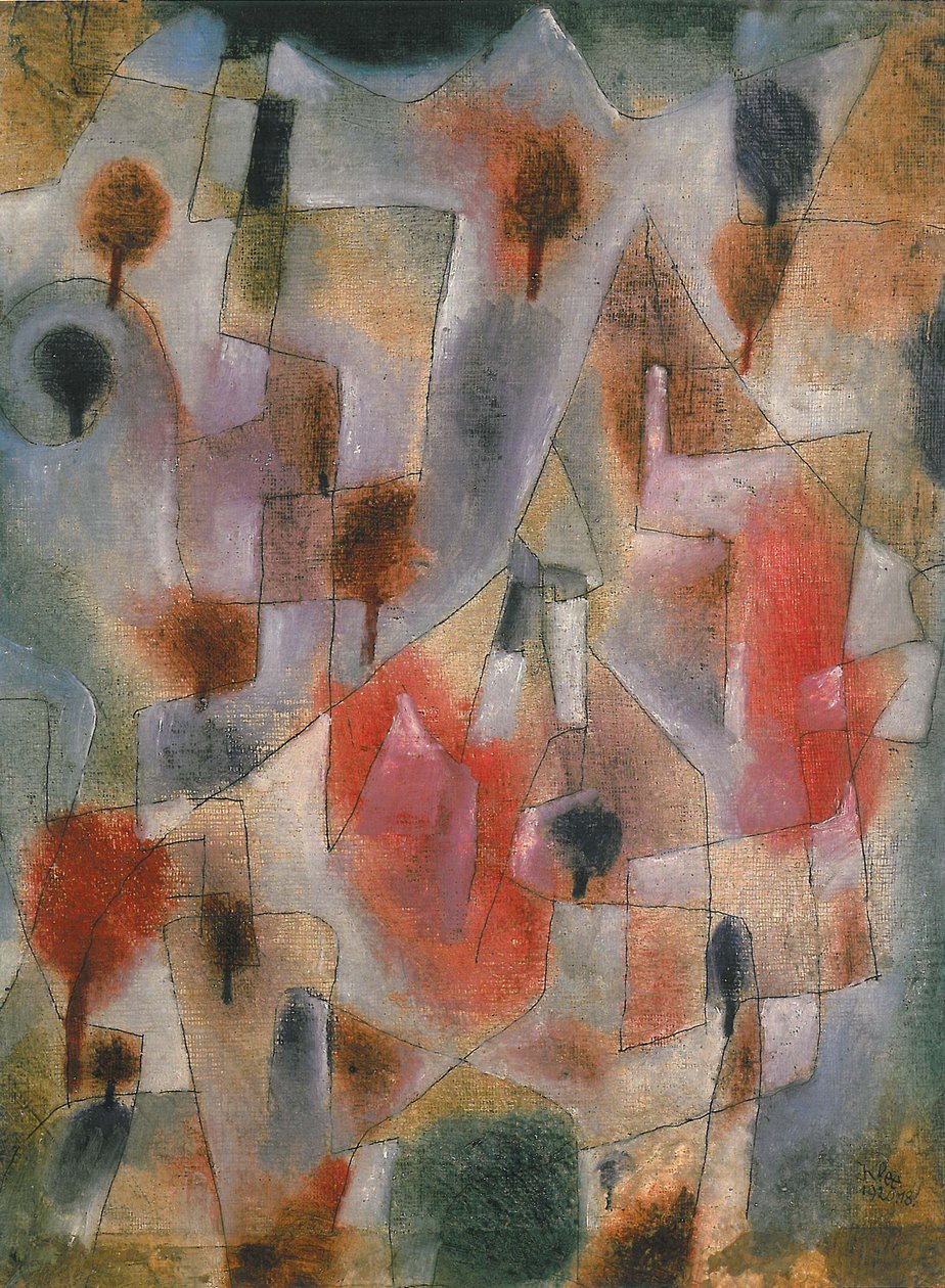 andscape com árvores azuis e vermelhas, 1920. de Paul Klee