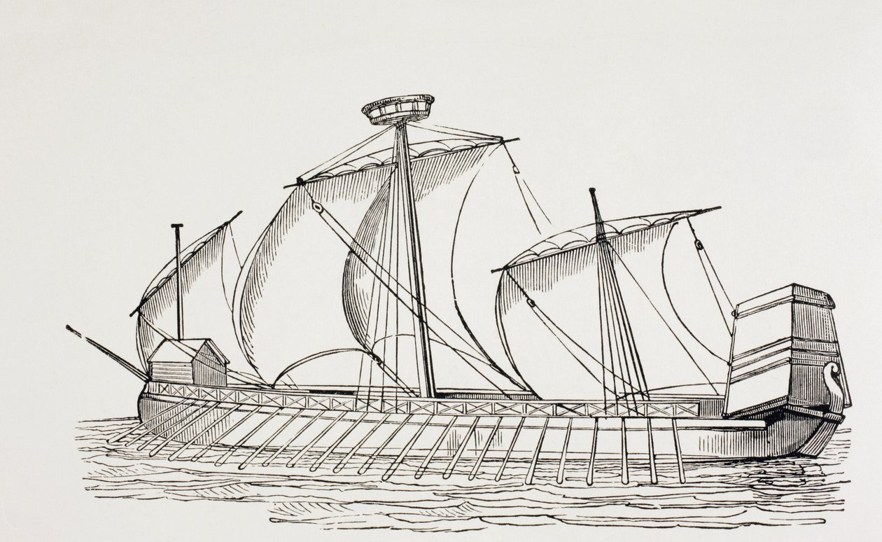 Galeota de três mastros do século XVI com velas quadradas. de Paul Lacroix