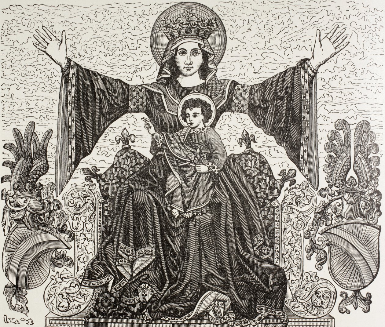 Antiga bandeira da cidade de Estrasburgo, França. Mostra a imagem de Nossa Senhora, a quem a cidade foi dedicada no século XIII. O estandarte foi destruído em 1870 durante um bombardeamento. de Paul Lacroix