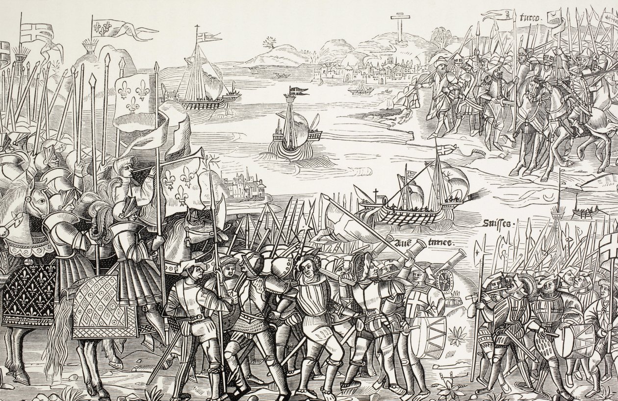 Desembarque de cruzados em Damietta, Egito, em 1249, durante a Sétima Cruzada. de Paul Lacroix
