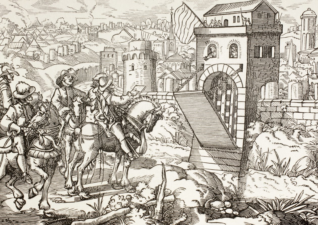 Sequestro de uma cidade. O exército invasor lê as condições para que a cidade se renda e abra os portões. de Paul Lacroix