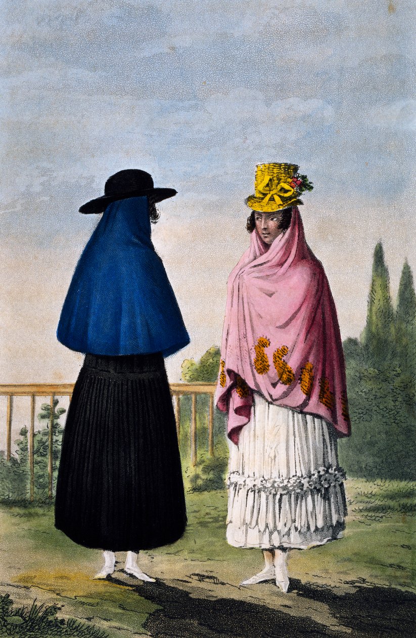 Mulher da montanha e mulher da planície, gravura de Paul Legrand, Colômbia de Paul Legrand