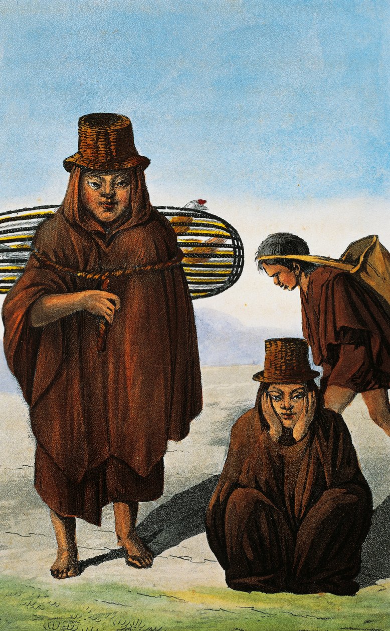 Vendedor de aves, mendigo e trabalhador, Colômbia, gravura de Paul Legrand de Viagens na República da Colômbia nos anos 1822 e 1823, de Gaspard Theodore Mollien (1796-1872), América do Sul de Paul Legrand