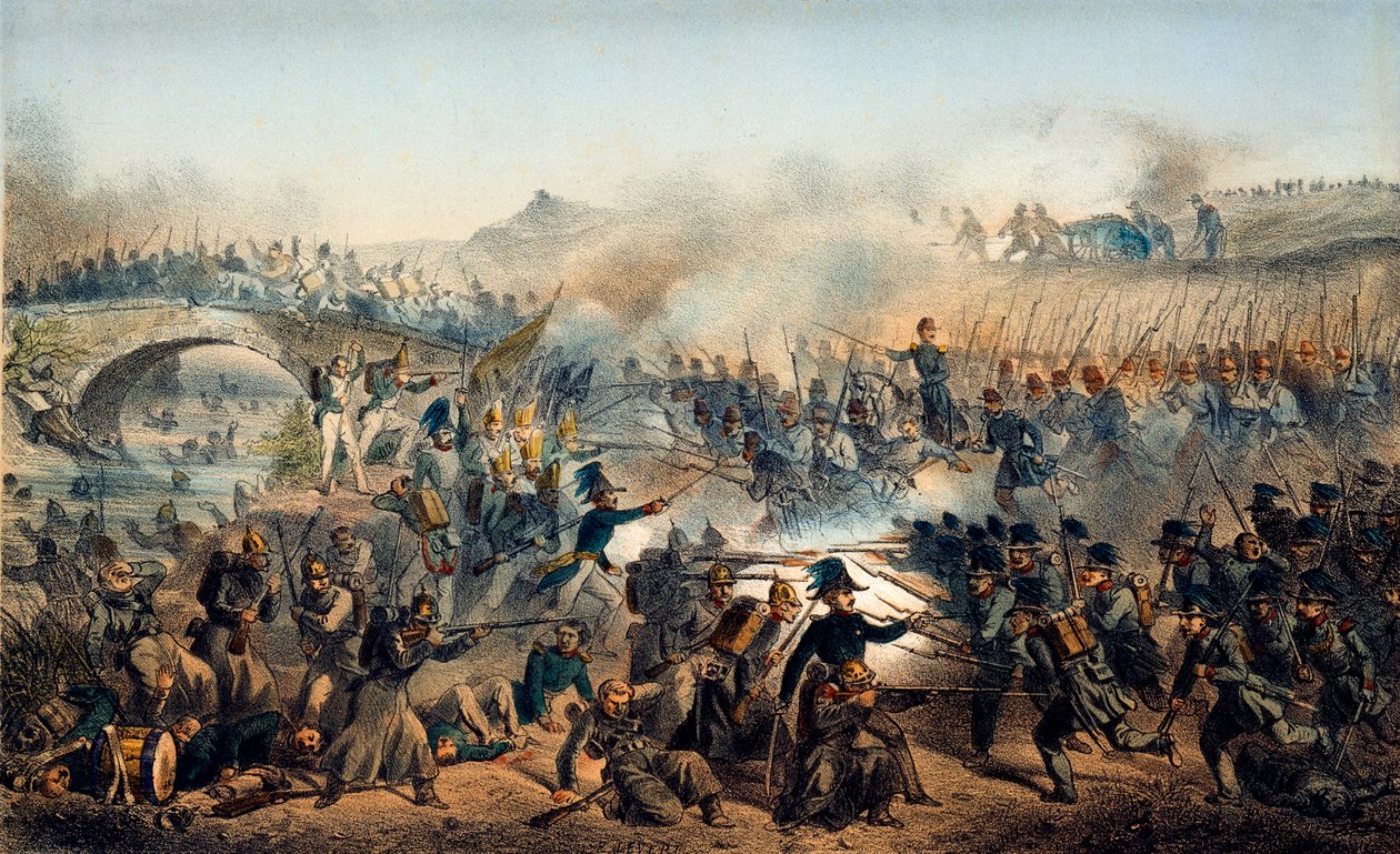 A Batalha do Rio Chernaya em 16 de agosto de 1855, século XIX de Paul Levert