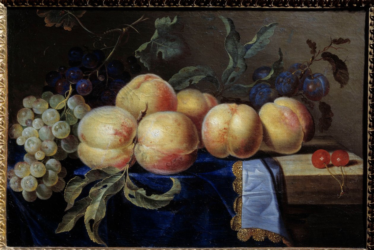 Natureza morta, Peches. Pintura de Paul Liegeois (século XVII) Sol. 0,31x0,47 m Rouen, musee des Beaux Arts. de Paul Liegeois