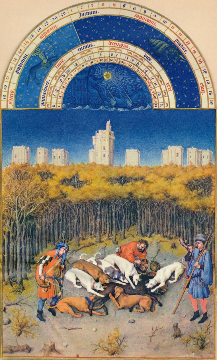 Dezembro - o Château de Vincennes, século XV, 1939. de Paul Limbourg