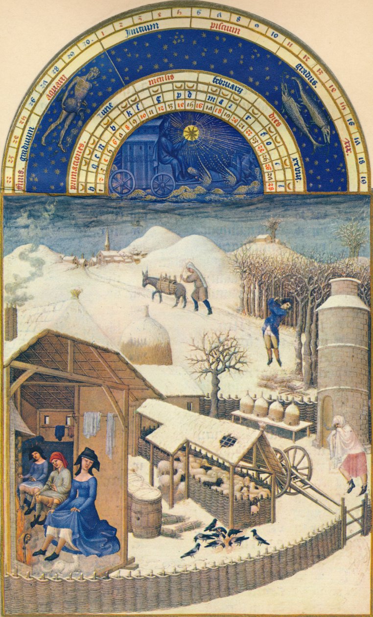Fevereiro - vila sob a neve, século XV, 1939. de Paul Limbourg