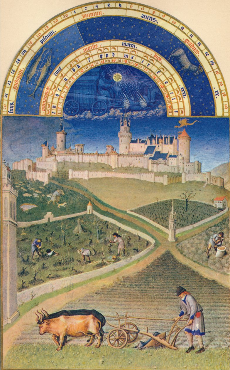 Março - o Château de Lusignan, século XV, 1939 de Paul Limbourg