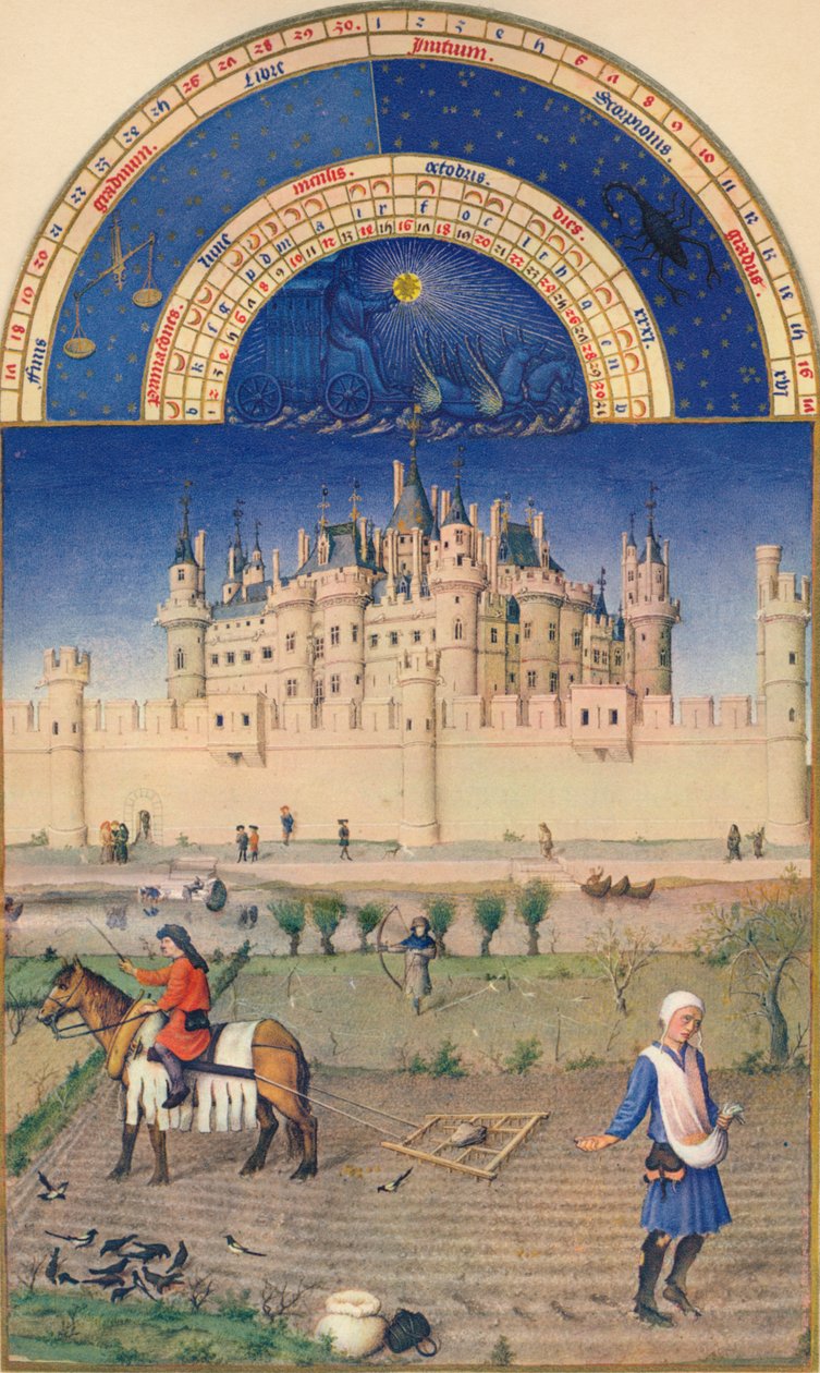Outubro - o Louvre, século 15, 1939 de Paul Limbourg