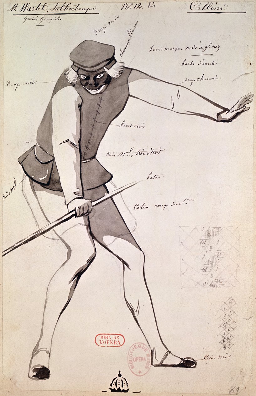 Figurino para um Acrobat em &39;Benvenuto Cellini&39; de Hector Berlioz (1803-69), 1838 (caneta e tinta e papel) de Paul Lormier