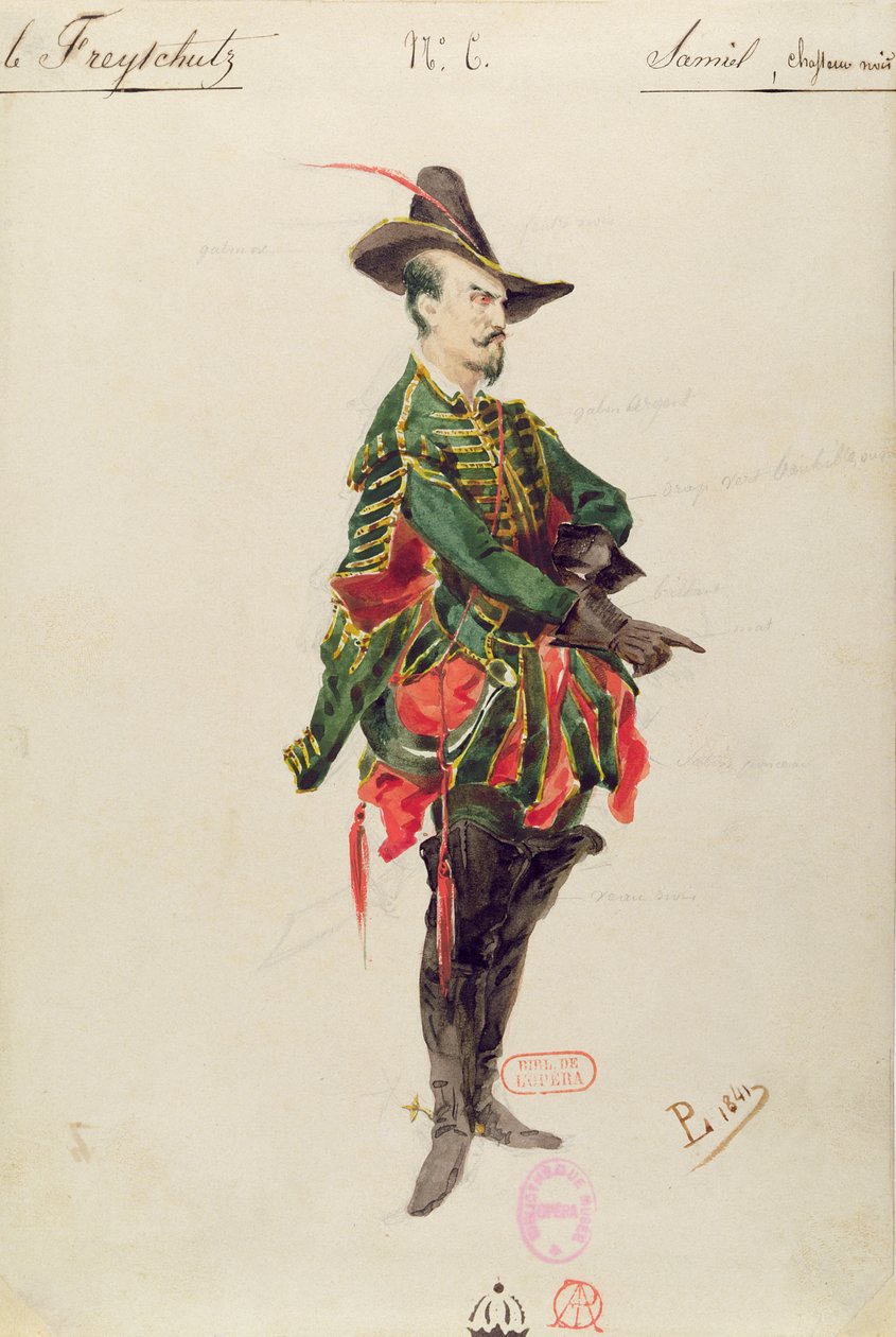 Traje do Caçador Samiel para a Ópera &39;A Proteção Livre&39; de Carl Maria von Weber (1786-1826) 1841 de Paul Lormier