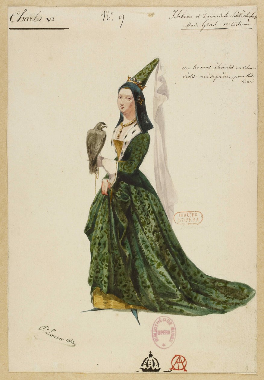Isabel da Baviera. Figurinos para a ópera Carlos VI de Fromental Halévy, 1843. de Paul Lormier