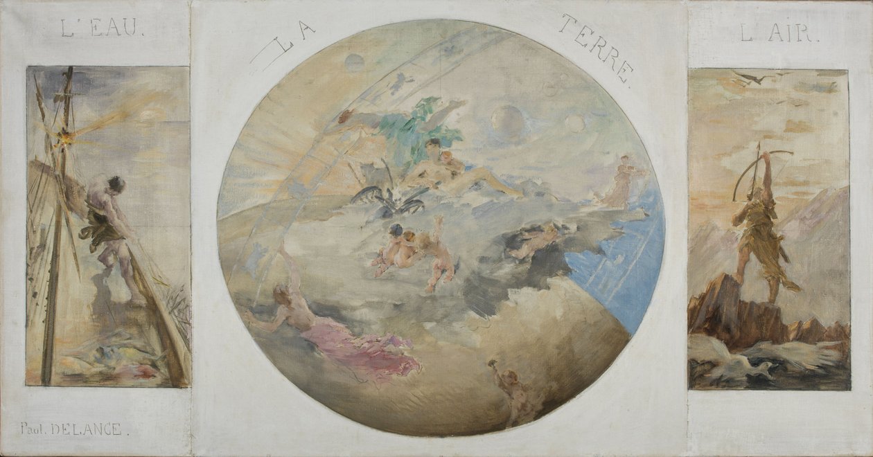 Esboço para a sala de jantar do Hôtel de Ville em Paris: Água, Terra, Ar, entre 1891 e 1892 (óleo sobre tela) de Paul Louis Delance