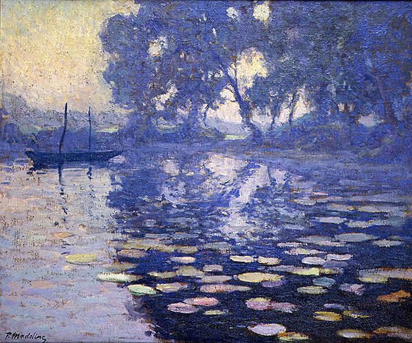 Amanhecer sobre um rio (óleo sobre tela) de Paul Madeline