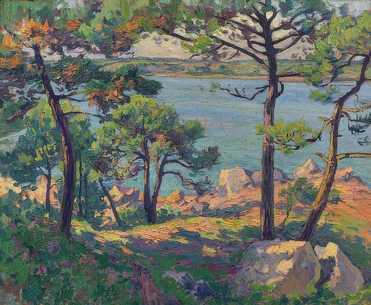 Pinheiros no rio Trieux. 1913 de Paul Madeline