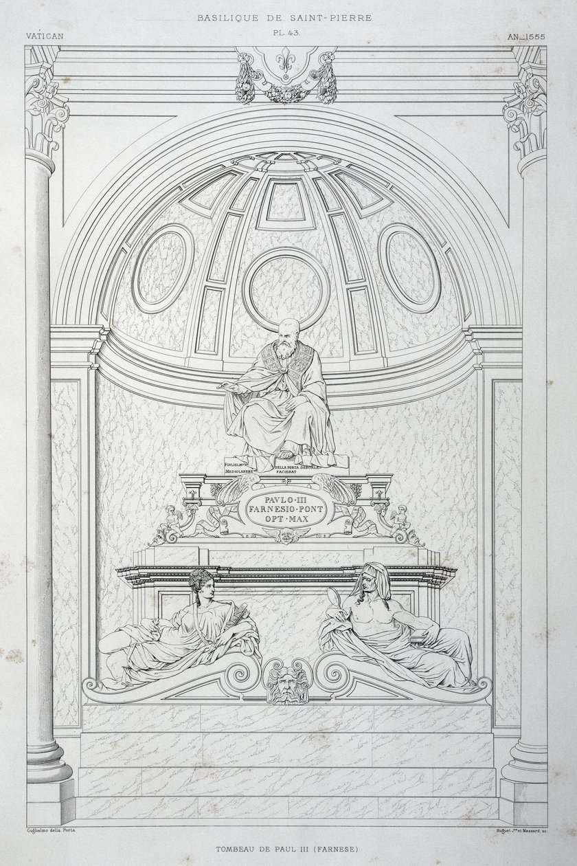 Monumento funerário do Papa Paulo III (Farnese), gravura do Vaticano e da Basílica de São Pedro de Paul Marie Letarouilly