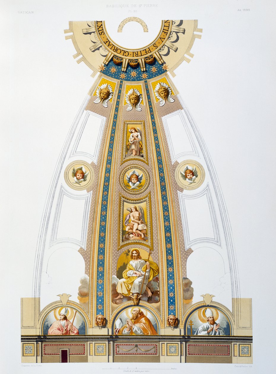 Decoração em mosaico de grande cúpula, cromolitógrafo do Vaticano e da Basílica de São Pedro de Paul Marie Letarouilly